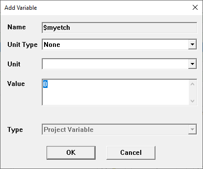 Add Variable Window Add Variable Window
