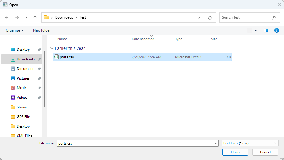 CSV File in Explorer Window