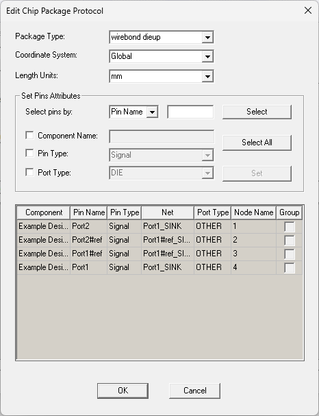 Edit Chip Package Protocol Window