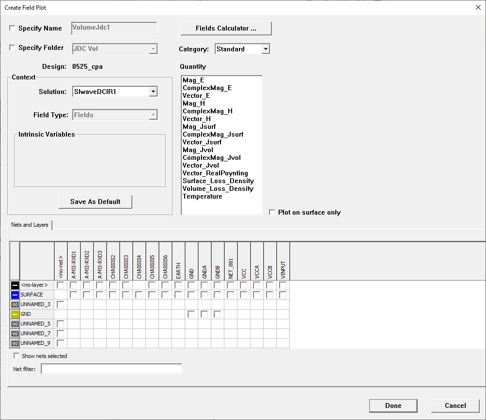 Create Field Plot Window Create Field Plot Window
