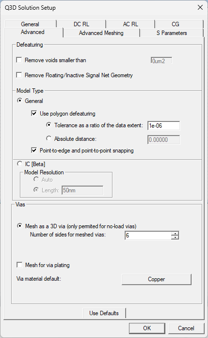 Q3D Solution Setup Window > Advanced Tab