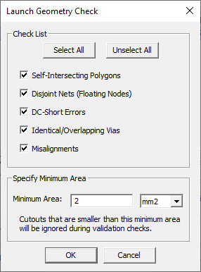 Launch Geometry Check Window