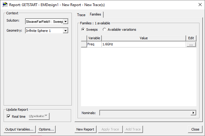 Report Window > Families Tab