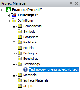 Project Manager Window > Project Tree > Definitions > Technology