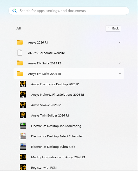 Electronics Desktop in Windows Start Menu