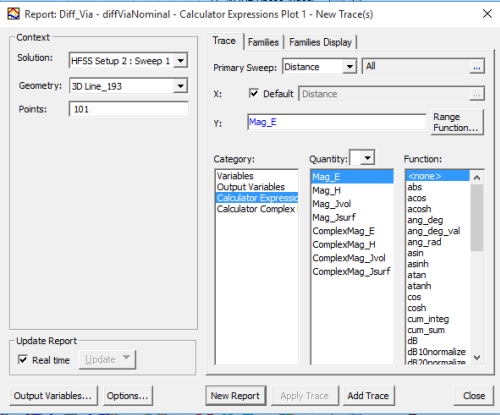 Create New Report dialog.