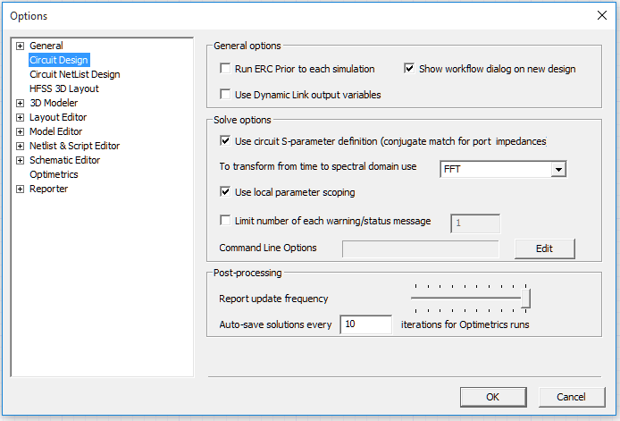 Global Options window