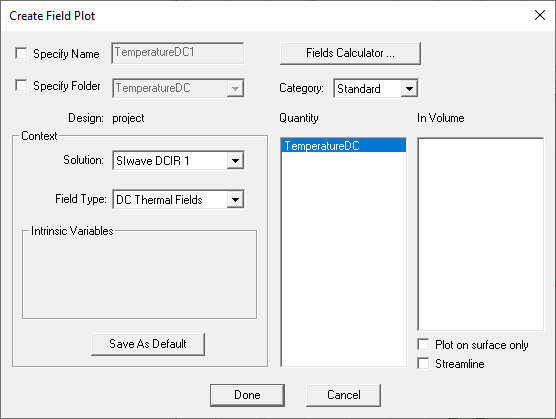 Create Field Plot dialog.