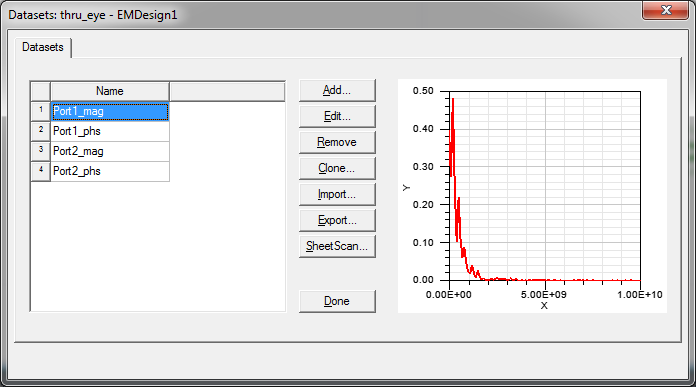 Datasets dialog