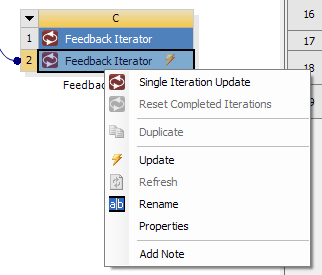 Feedback Iterator right-click menu.