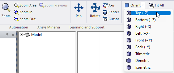 Orient drop-down menu, Top (-Z) option highlighted.