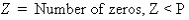 Z equals number of zeros. Z is less than P.