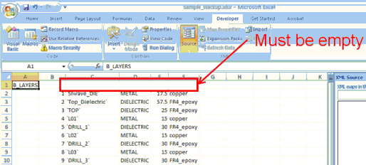 Excel filed showing top line empty