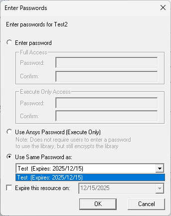 Enter Passwords Window > Use Same Password Option
