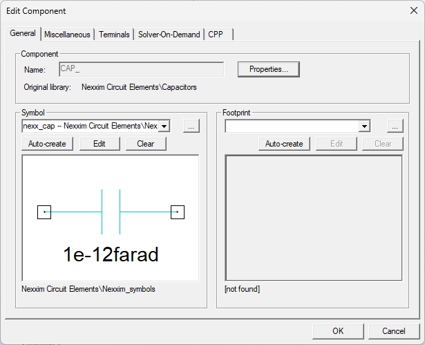Edit Component window, General tab.