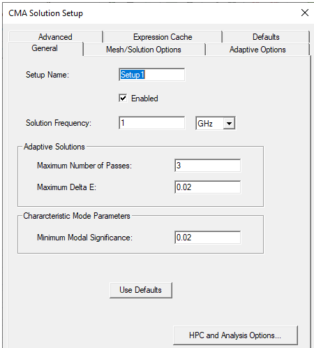 CMA Solution Setup Dialog. General tab.