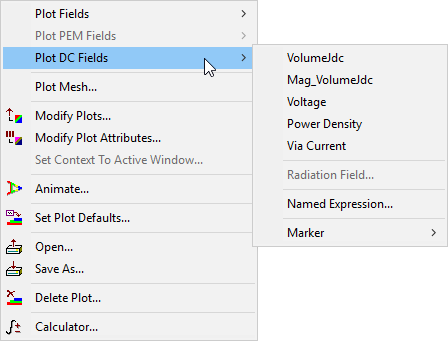 Plot DC Fields Submenu Plot DC Fields Submenu