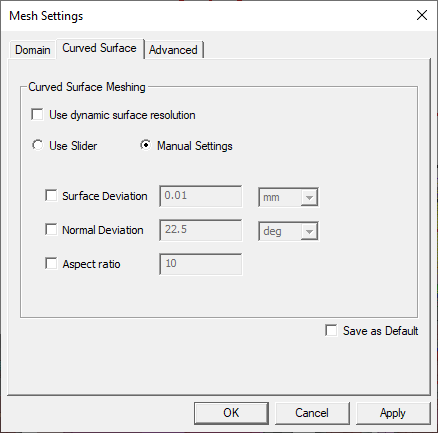 Mesh Settings dialog. Curved Surface tab.
