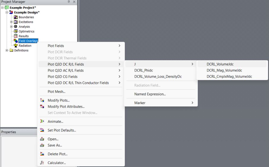 Project Manager Window > Project Tree > Active Design Folder > Field Overlays
