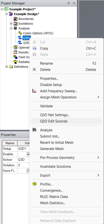Project Manager Window > Project Tree > Active Design Folder > Analysis >Q3D1 > Q3D Net Settings