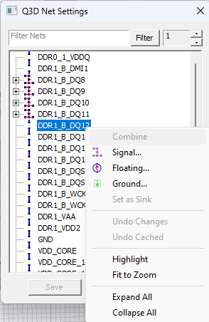 Q3D Net Settings Window