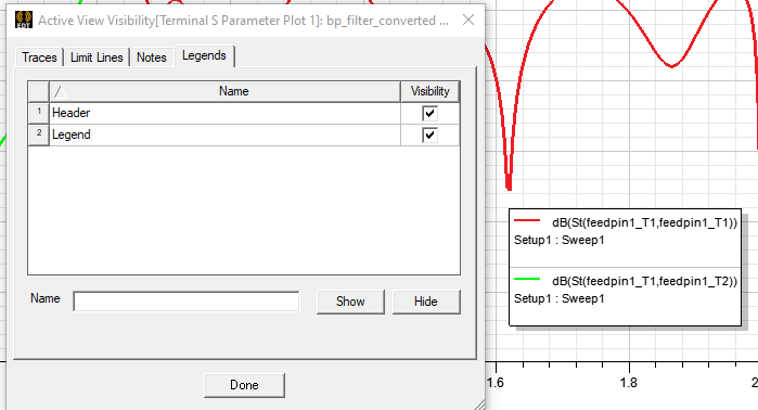 Active View Visibility, Legends tab
