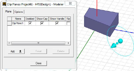 Model showing active clip plance. Handle is represented as a dircle.