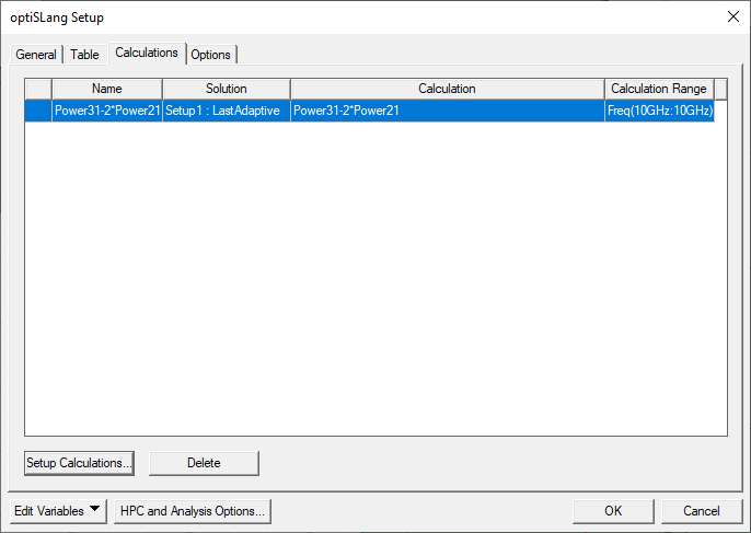 OptiSlang Setup dialog, Calculations tab.