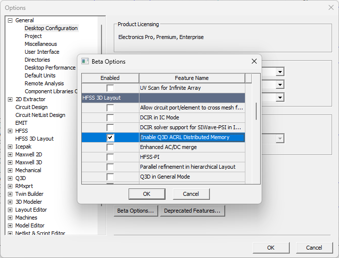 Enable Q3D ACRL Distributed Memory Beta Option
