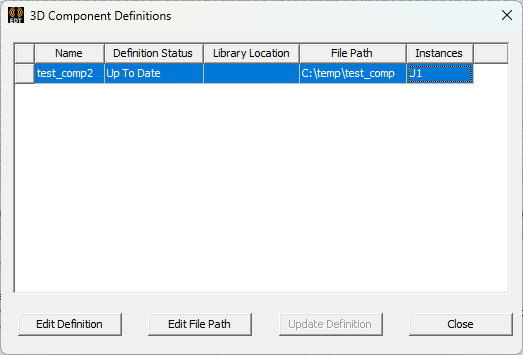 3D Component Definitions Window