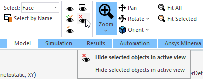 Hide Selected Ojects icon highlighted