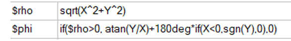 Computer definition of ro and phi in terms of X and Y. 