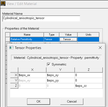 View/Edit Window. Tensor Propertied dialog box for Relative Permeability open. 