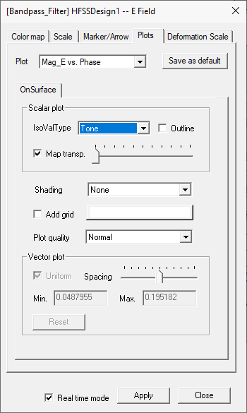 Attribute Settings dialog, Plots tab.
