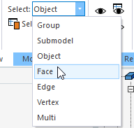 Select drop-down menu. Face option highlighted.
