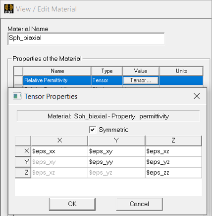 View/Edit menu with Tensor Proerties dialog box open for relative permeability property. 
