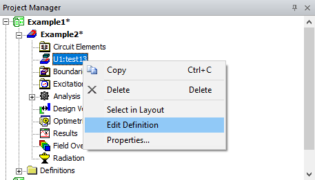 Project Manager > Project Tree > Active Design Folder > Layout Component > Edit Definition Project Manager > Project Tree > Active Design Folder > Layout Component > Edit Definition