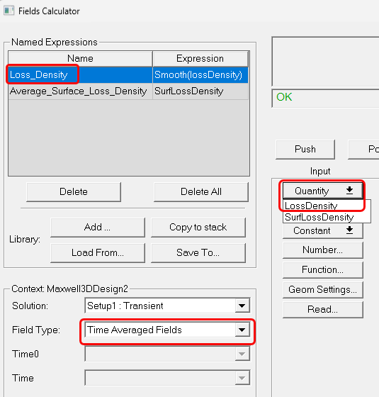 Fields Calculator window, Named Expressions groupbox.