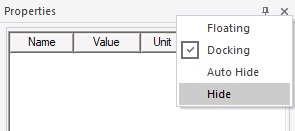 Menu with Hide highlighted. 