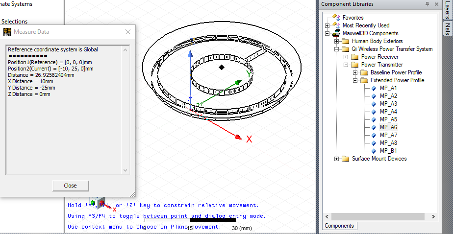 Outline of 3D component and its measured data appear when the component is dragged to the 3D Modeler window