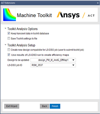 View of last wizard page with Use results of LS-DSO run to create efficiency maps selected, and the Design  the LS-DSO job ID specified