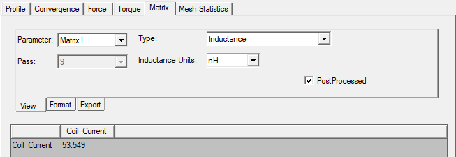 Example of the Matrix tab displays the postprocessing calculation because the Post Processed option is checked
