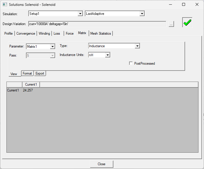 View of the Matrix tab in the Solutions window