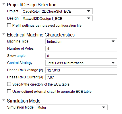 View of the Machine Toolkit window if the user has opted to let the Machine Toolkit create an external circuit with the ECEIM_Model module