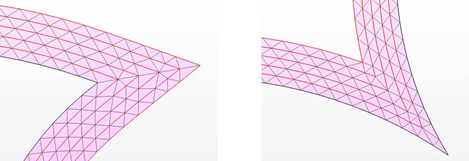 Example of a mesh created at edges when the aspect ratio is smaller than 4
