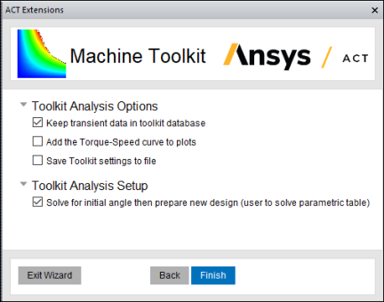View of the Machine Toolkit as seen in the ACT Extensions wizard