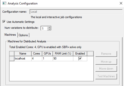 Analysis Configuration dialog. 