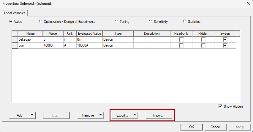 Properties window, Local Variables tab.