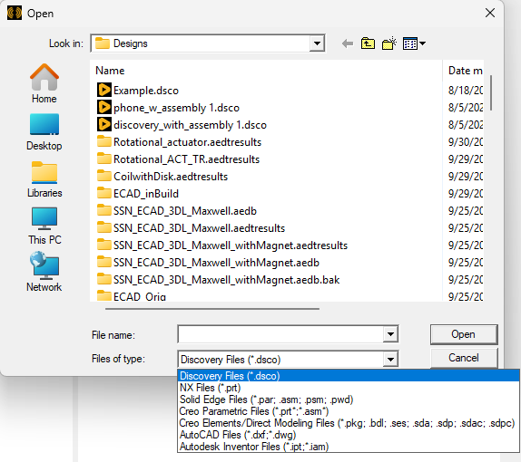 File Explorer window, a .dsco project is highlighted.