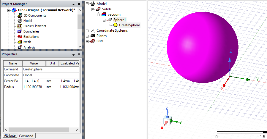 Modeler window showing a sphere.
